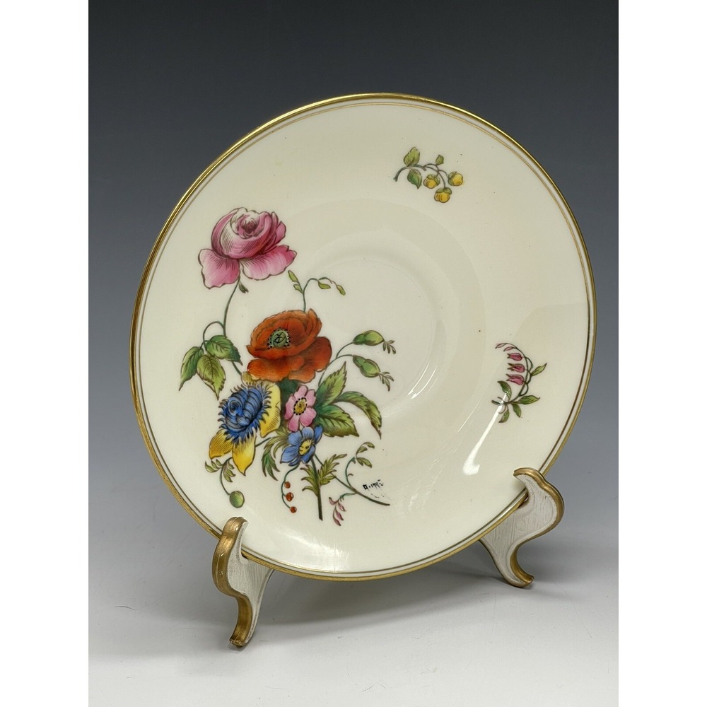 Vintage Wedgwood Bone China Teacup 5.5" Saucer Plate L5 Floral‎ Gold-Trim S2